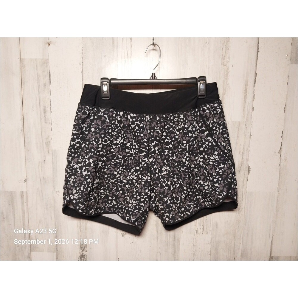 Lands End Women’s Swim Shorts 5” Quick Dry Black White Floral Size 10